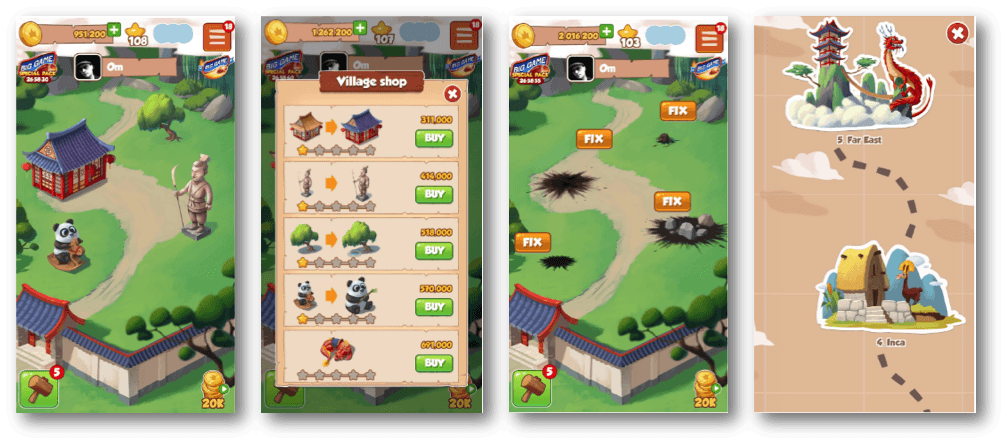Coin Master game - building and upgrading villages
